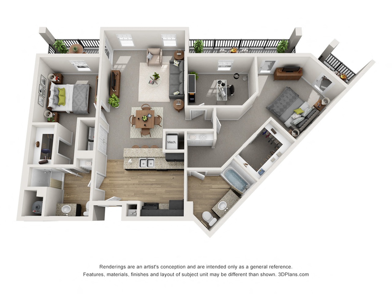 Floor plan for 2 beds, 2 baths, 1200 sqft